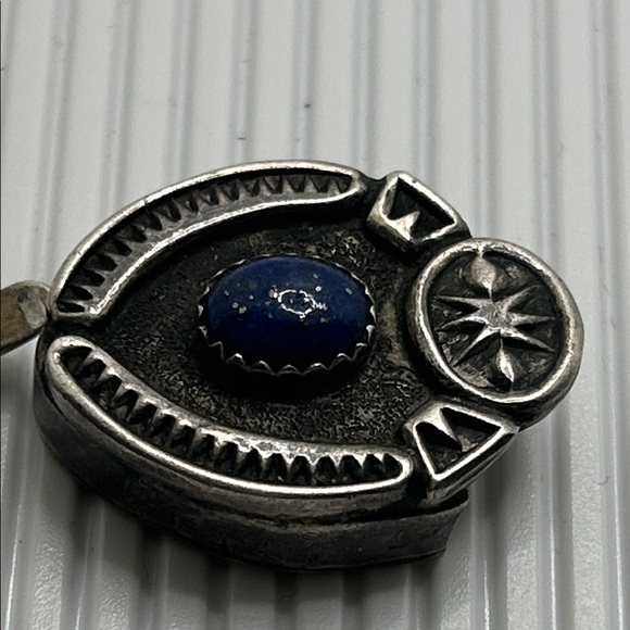 Vintage Sterling Belt Buckle & Slide with Blue Stone Accents - Picture 6 of 9